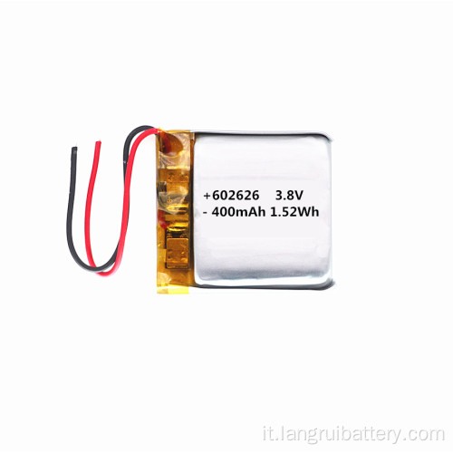 Batterie al litio ricaricabili 400 mAh 3.7V 602626 batteria con certificato CB